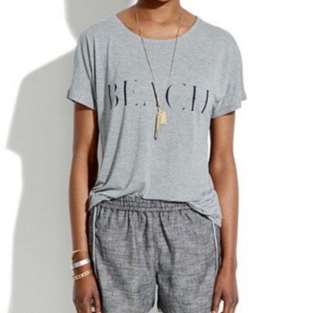 Madewell Beach Script Grey Short Sleeve Relaxed Tee S